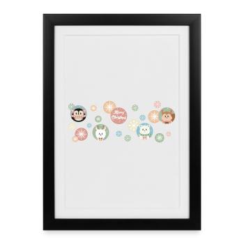 Animaux mignons - Joyeux Noël - Motif - Affiche encadrée (27 × 37 cm) - noir - Devant