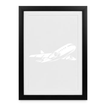 Avions de passagers en vol - aviation et pilotes - Affiche encadrée (27 × 37 cm) - noir - Devant