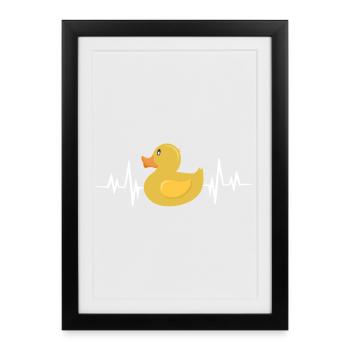 Humorvolle Gummiente mit Herzschlaglinie - Gerahmtes Poster (27 × 37 cm) - Schwarz - Vorne