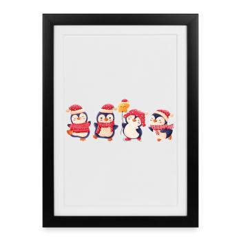 Lustige Pinguin Weihnachten - Gerahmtes Poster (27 × 37 cm) - Schwarz - Vorne