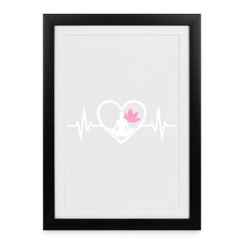 Yoga Cœur Femme Silhouette Lotus Bien-être - Affiche encadrée (27 × 37 cm) - noir - Devant