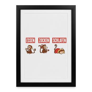 Food Gaming Sleeping Gamer Saying - Framed poster (27 × 37 cm) - black - Front