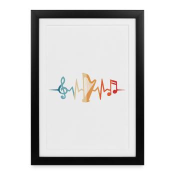 Harp heartbeat harpist harpist orchestra - Framed poster (27 × 37 cm) - black - Front