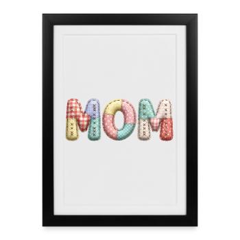Mom Lettering Patchwork Fabric Look - Framed poster (27 × 37 cm) - black - Front