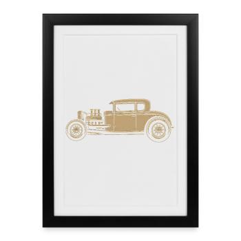 Illustration Hot Rod Vintage – Voiture V8 Custom - Affiche encadrée (27 × 37 cm) - noir - Devant