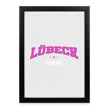 Lübeck, Allemagne, Lettrage Rétro du Collège - Affiche encadrée (27 × 37 cm) - noir - Devant