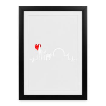 Urbane Skyline Herzschlag - Gerahmtes Poster (27 × 37 cm) - Schwarz - Vorne