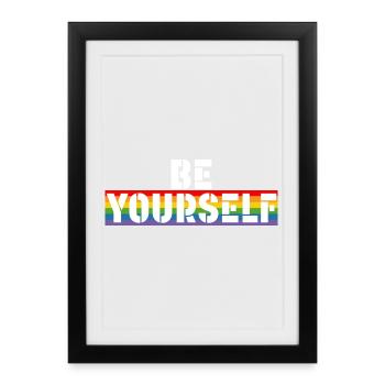 Chemise arc-en-ciel Be yourself chemise blanche - Affiche encadrée (27 × 37 cm) - noir - Devant