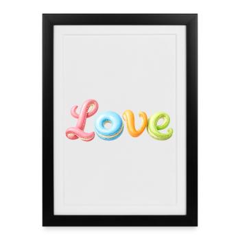 Love Macarons Pastel Dessert Motif - Affiche encadrée (27 × 37 cm) - noir - Devant