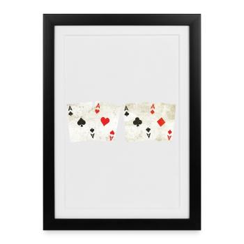 Vintage Retro Aces – Cartes à jouer - poker - Affiche encadrée (27 × 37 cm) - noir - Devant