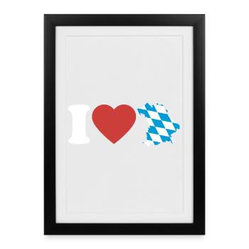 I Love Bavaria | Heart with blue white map - Framed poster (27 × 37 cm) - black - Front