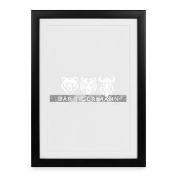 Bär Tiger Mann – Lustiger Bart Spruch Geschenk - Gerahmtes Poster (27 × 37 cm) - Schwarz - Vorne
