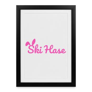 Ski Rabbit Ski Party Neige Piste d’hiver rose - Affiche encadrée (27 × 37 cm) - noir - Devant