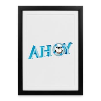 Marin anglais saluant Ahoy avec un marin pingouin - Affiche encadrée (27 × 37 cm) - noir - Devant