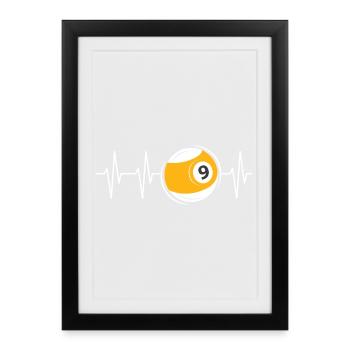 Heartbeat Billard 9-Ball Symbol Pulse Pool ECG - Affiche encadrée (27 × 37 cm) - noir - Devant