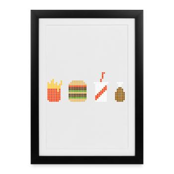 Restauration rapide Pixel - Affiche encadrée (27 × 37 cm) - noir - Devant