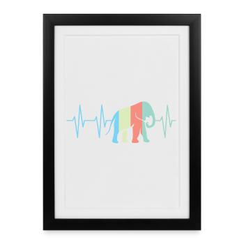 Colorful Colors Elephant Elephant Heartbeat Symbol - Framed poster (27 × 37 cm) - black - Front