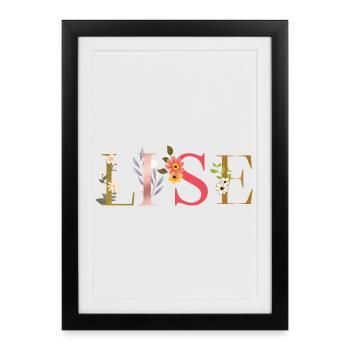 Le nom LISE décoré de fleurs - Affiche encadrée (27 × 37 cm) - noir - Devant