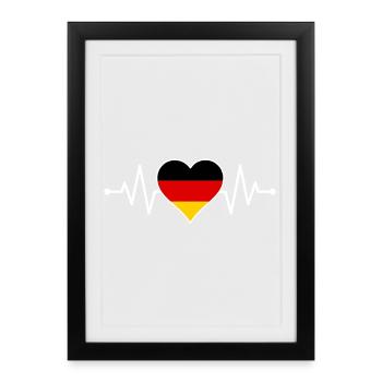I Love Germany Flag Heart German Deutschland Tee - Gerahmtes Poster (27 × 37 cm) - Schwarz - Vorne