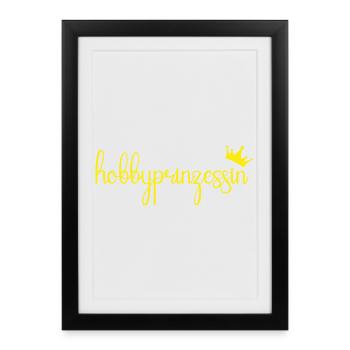 Hobbypinzessin lettrage jaune avec couronne - Affiche encadrée (27 × 37 cm) - noir - Devant