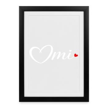 OmI Herzschrift mit rotem Akzent - Gerahmtes Poster (27 × 37 cm) - Schwarz - Vorne