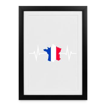 France Love Country Outline Contour Heartbeat - Affiche encadrée (27 × 37 cm) - noir - Devant