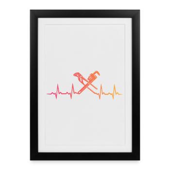 Chauffagiste Sunset battement de coeur de plombier - Affiche encadrée (27 × 37 cm) - noir - Devant