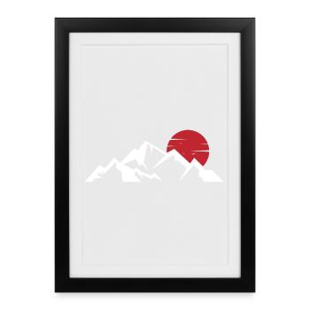 Crimson Sun Over Snowy Peaks - Framed poster (27 × 37 cm) - black - Front