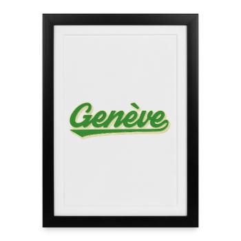 Genève Grün Retro Script - Gerahmtes Poster (27 × 37 cm) - Schwarz - Vorne