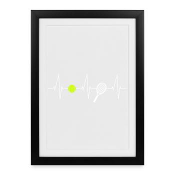 Tennis heartbeat with tennis ball & tennis racket - Framed poster (27 × 37 cm) - black - Front