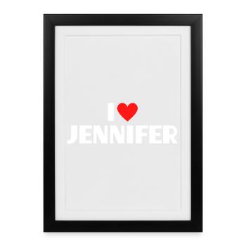J'aime Jennifer Red Heart, fan du nom romantique - Affiche encadrée (27 × 37 cm) - noir - Devant