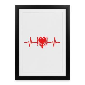 Albanien Herzschlag Albanischer Adler - Gerahmtes Poster (27 × 37 cm) - Schwarz - Vorne