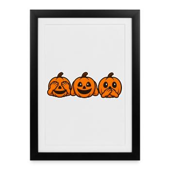 Citrouilles d’Halloween – Les Trois Singes Mages - Affiche encadrée (27 × 37 cm) - noir - Devant