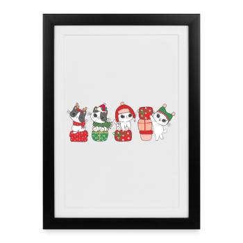 Katze in Weihnachten - Gerahmtes Poster (27 × 37 cm) - Schwarz - Vorne