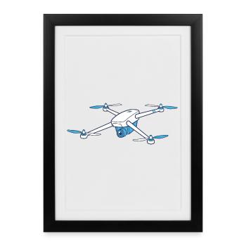 Pilote de drone drôle Pilote de dessin animé Hobby - Affiche encadrée (27 × 37 cm) - noir - Devant