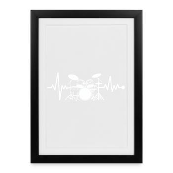 Herzschlag Drumset Kunst - Gerahmtes Poster (27 × 37 cm) - Schwarz - Vorne