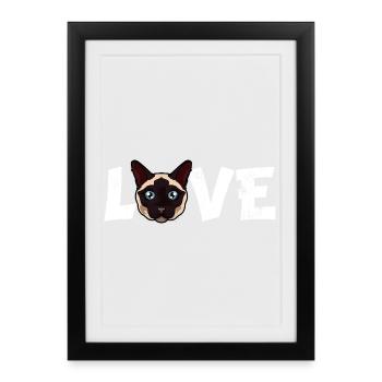 Siamese Cat Love Cartoon Face Blue Eyes Cat Mom - Framed poster (27 × 37 cm) - black - Front