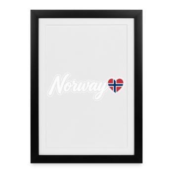 Norway Script with Flag Heart Fan Patriotic - Framed poster (27 × 37 cm) - black - Front