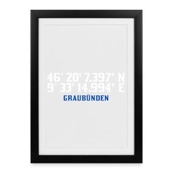 Graubünden Koordinaten Karte - Gerahmtes Poster (27 × 37 cm) - Schwarz - Vorne