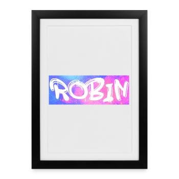 Robin Nom cadeau idée de cadeau galaxie - Affiche encadrée (27 × 37 cm) - noir - Devant