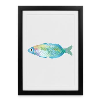 Le poisson coloré brille dans des couleurs délicates - Affiche encadrée (27 × 37 cm) - noir - Devant