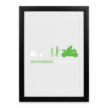 Motorbike Evolution - Motorradfahrer - Gerahmtes Poster (27 × 37 cm) - Schwarz - Vorne