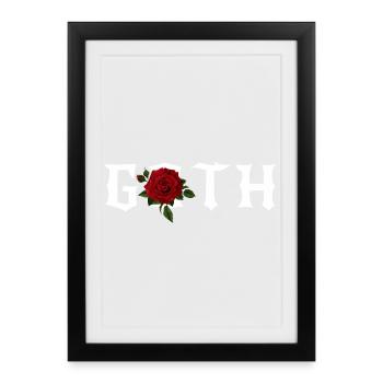 Goth , thème gothique avec une rose rouge - Affiche encadrée (27 × 37 cm) - noir - Devant