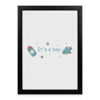 C’est un design de garçon bébé naissance garçon - Affiche encadrée (27 × 37 cm) - noir - Devant