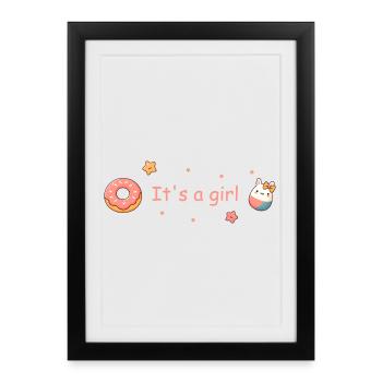 C’est une fille Baby Shower Donut Bunny mignon - Affiche encadrée (27 × 37 cm) - noir - Devant