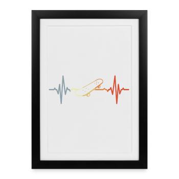 Vintage Skateboard Heartbeat - Affiche encadrée (27 × 37 cm) - noir - Devant
