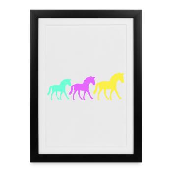 3 chevaux silhouette équipe cavalier équitation amis mignon - Affiche encadrée (27 × 37 cm) - noir - Devant