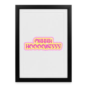 oh hoooneyyy « Oh Honey » Typographie des bulles néon - Affiche encadrée (27 × 37 cm) - noir - Devant