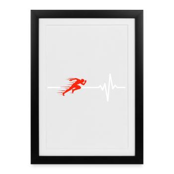 RENNEN HERZSCHLAG LAUFEN SPORT FIT SPRINT MARATHON - Gerahmtes Poster (27 × 37 cm) - Schwarz - Vorne