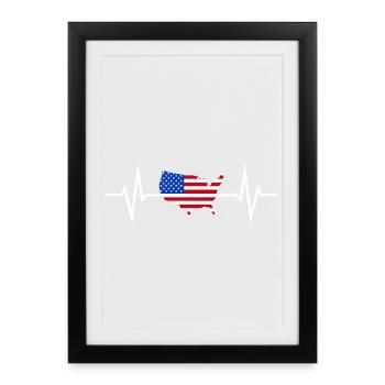 USA Heartbeat American Flag America Fan - Affiche encadrée (27 × 37 cm) - noir - Devant